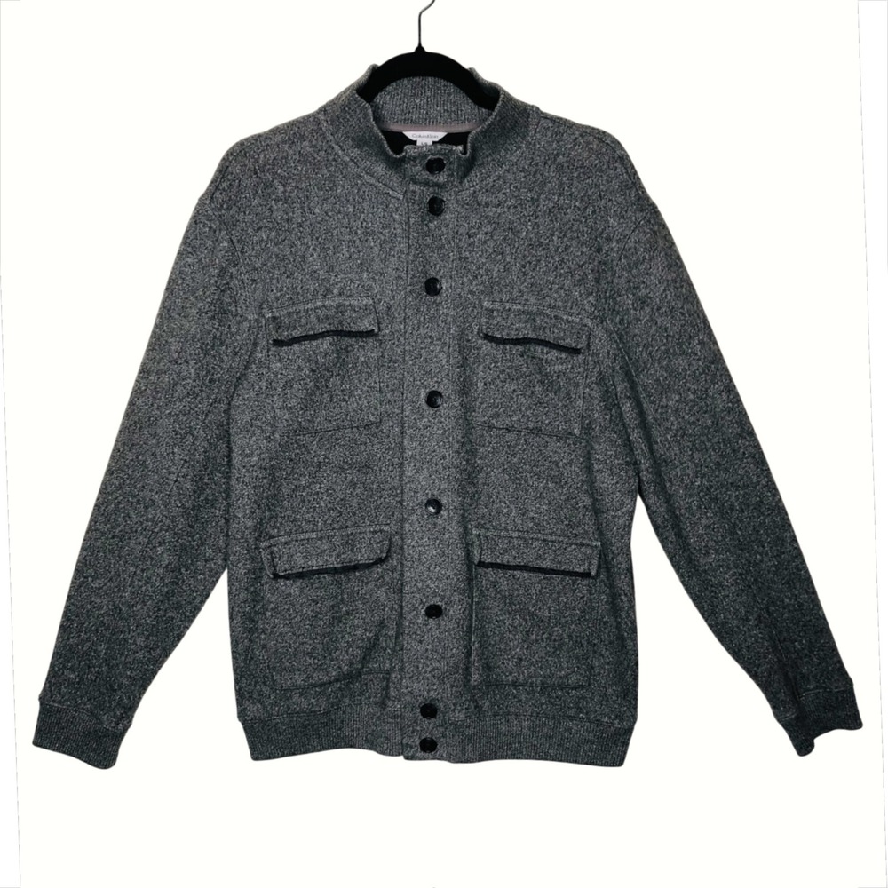 Calvin Klein Men's Sweater Cardigan Gray Large Military‎ Style Cotton Casual